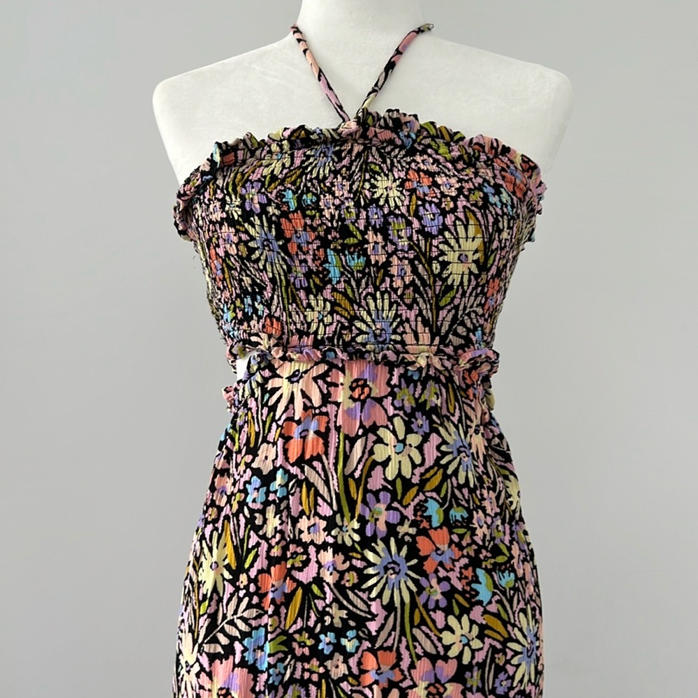 PROMESA flower bomb floral print smocked halter maxi dress black small - Picture 2 of 11